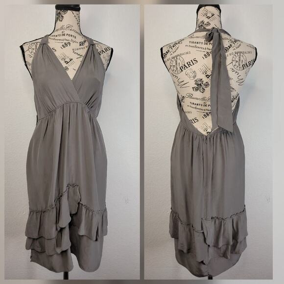 BANANA REPUBLIC HERITAGE 100% Silk Halter Fairy Dress SZ 6 Open Back Ruffles - Picture 1 of 8